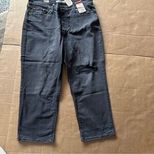 Levi's womens distressed wedgie straight black crop Jeans 20W